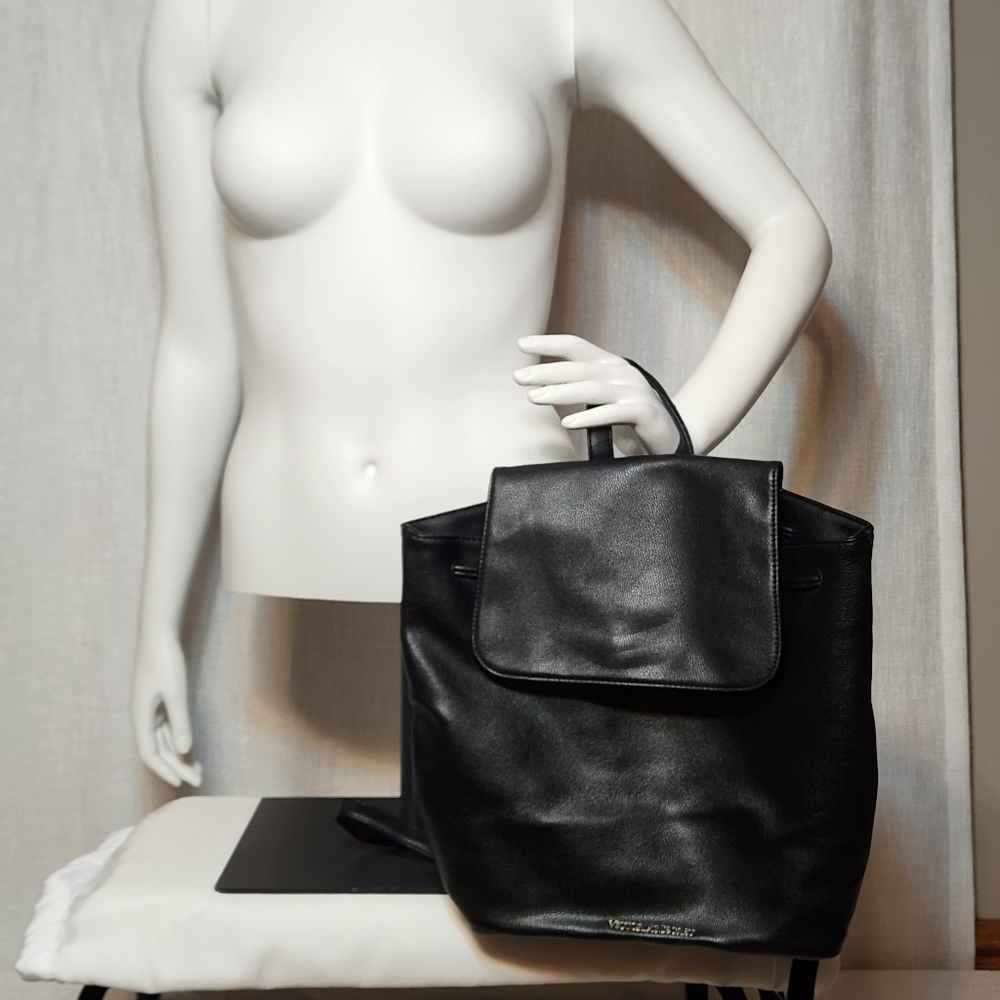 Victoria Secret Faux Leather Black Backpack Travel Bag